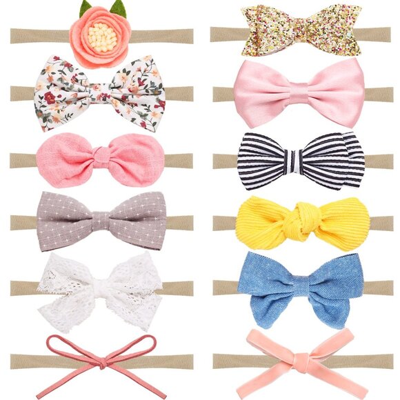 12pcs Baby Girl Bows and Headbands Baby Toddler Nylon Hairbands - Picture 1 of 6